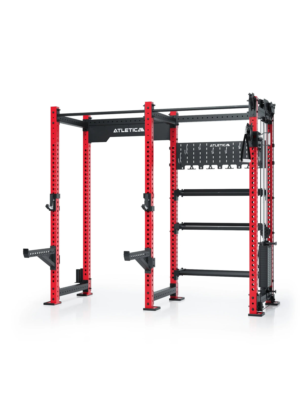 R8 Falcon R Set Legion  - red Power Rack with pull-up bar, weight plate rack, cable pulley on the right