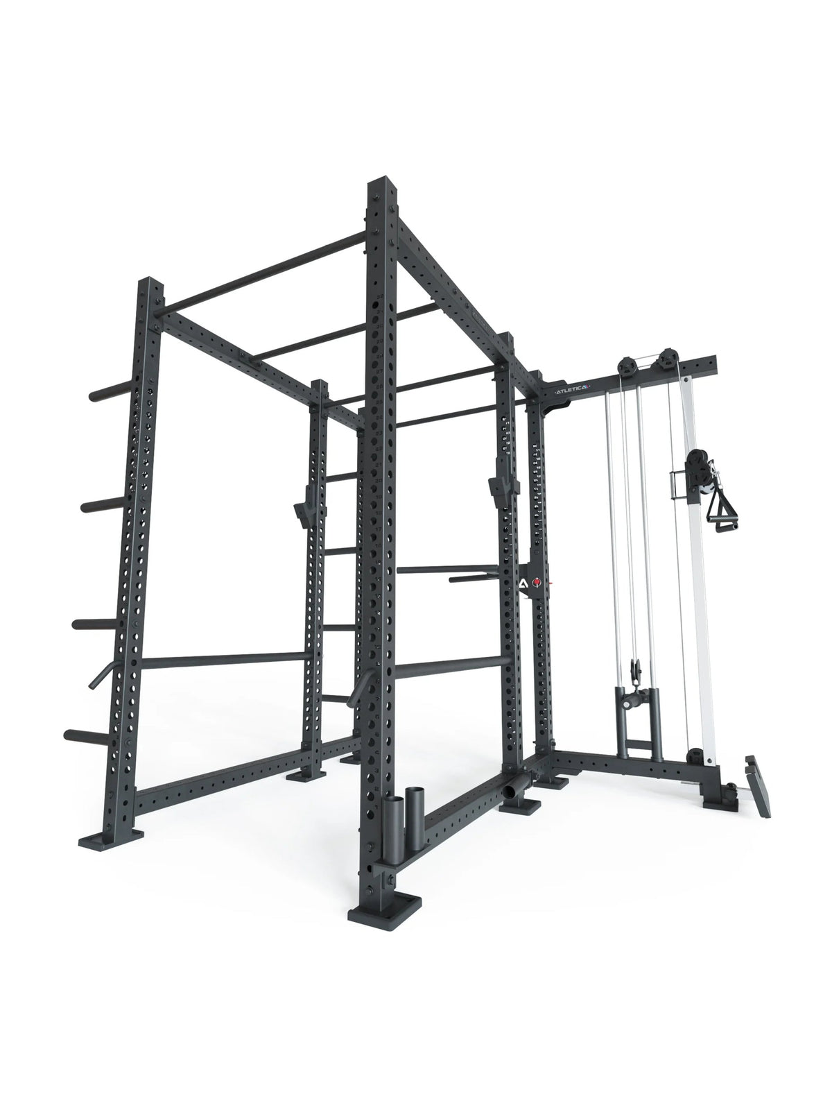 R8 Raptor PRO - black Power Rack with lat pulldown station, weight plate holders