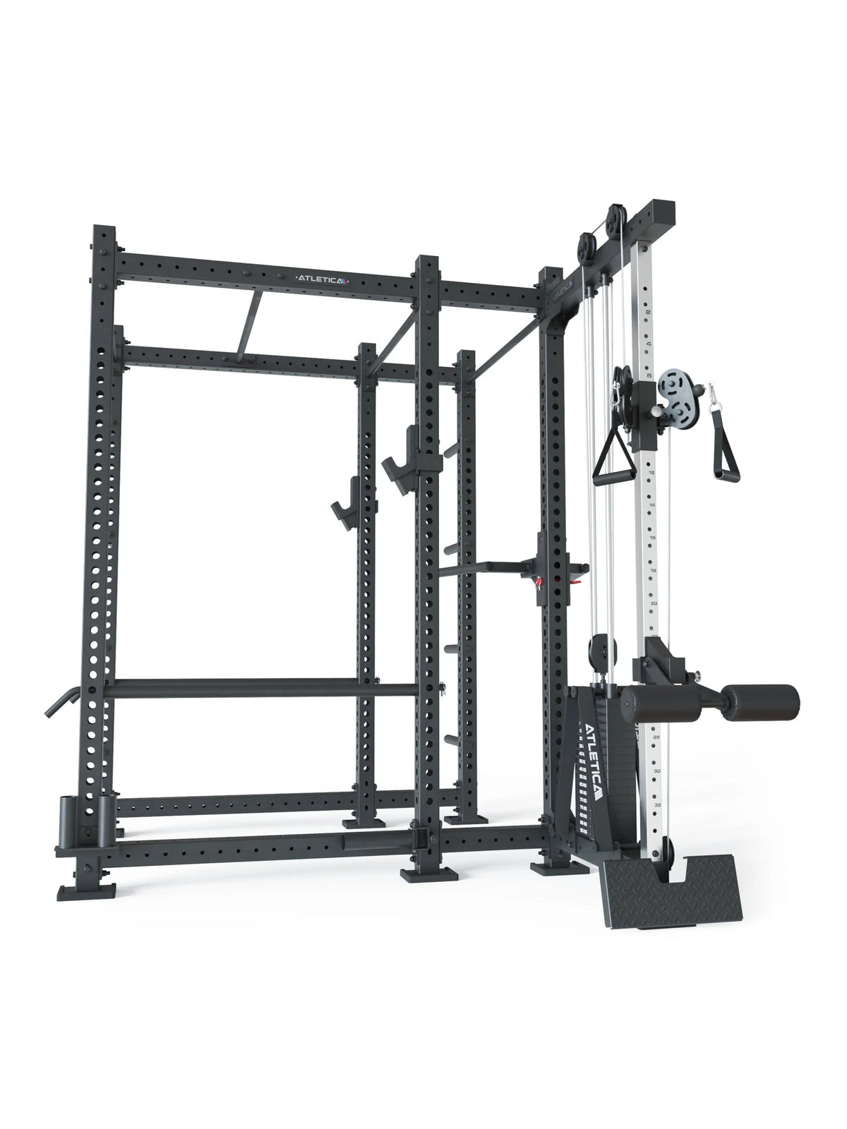 R8 Raptor PRO - black Power Rack with lat pulldown station, adjustable cable pulley, weight plate holder