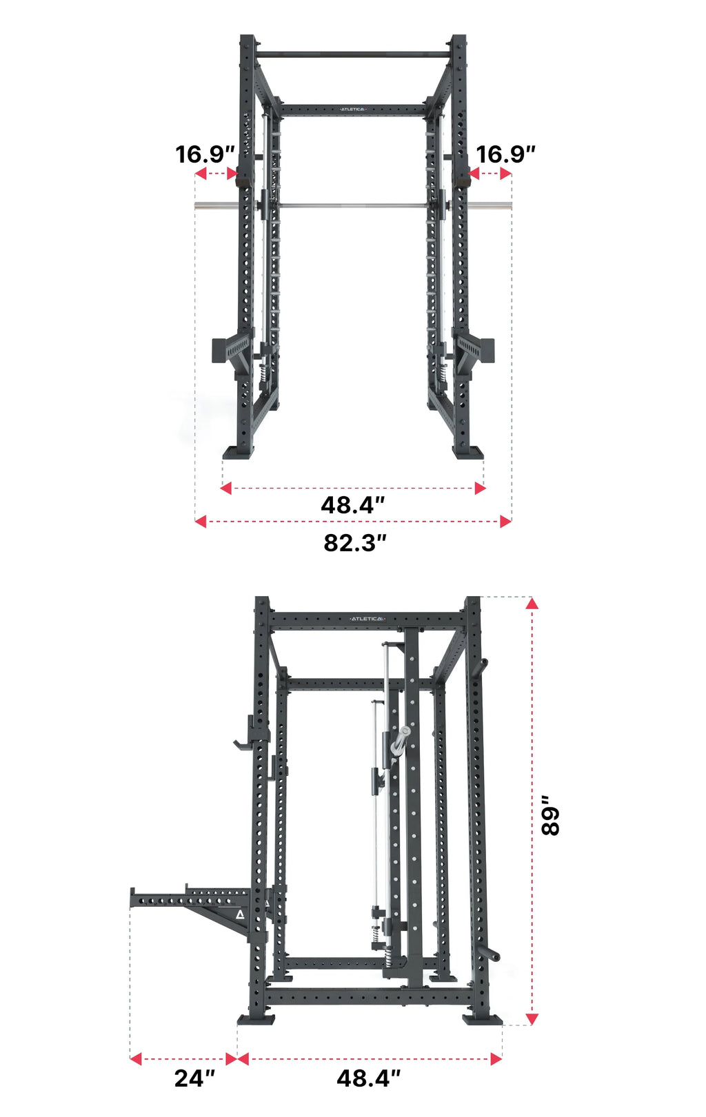 Atletica R8 Spectre Power Rack Long - Black Smith Machine with Weight Plates, Pull-Up Bar