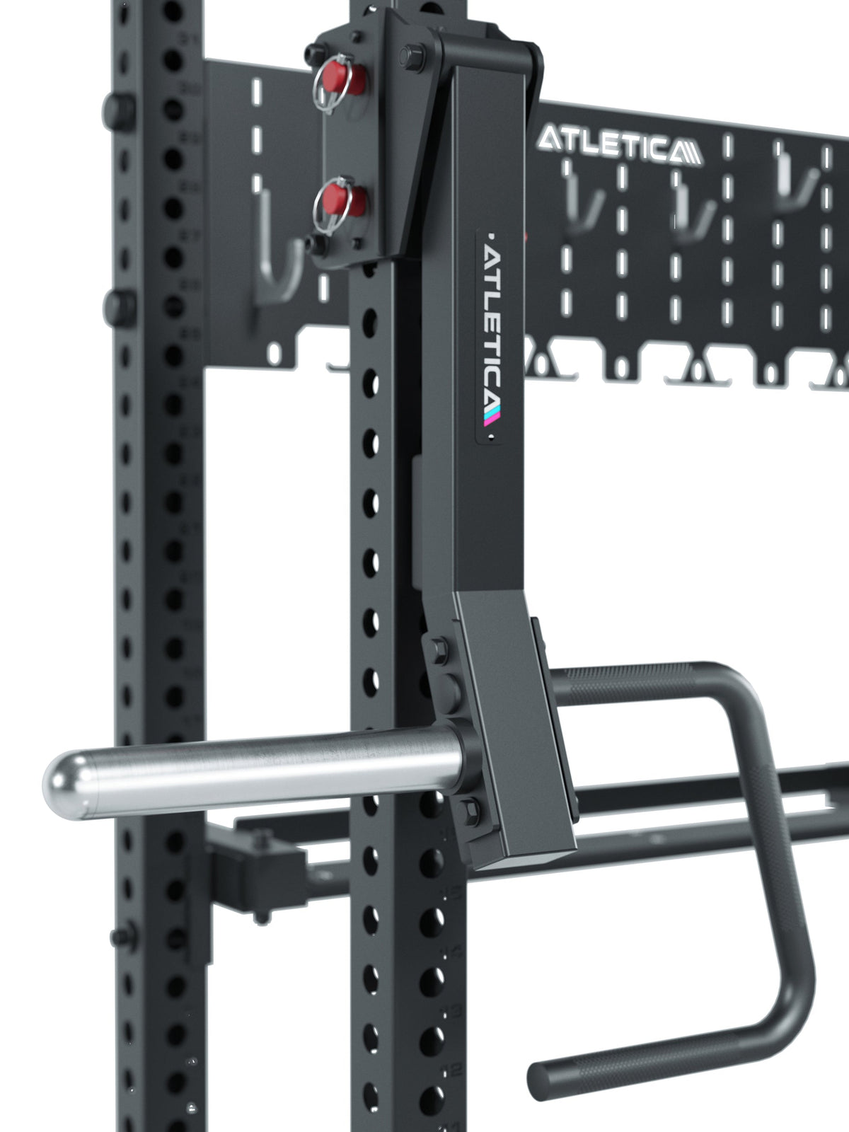 R8 Jammer Arms - Black power rack with Jammer Arms, metal handles