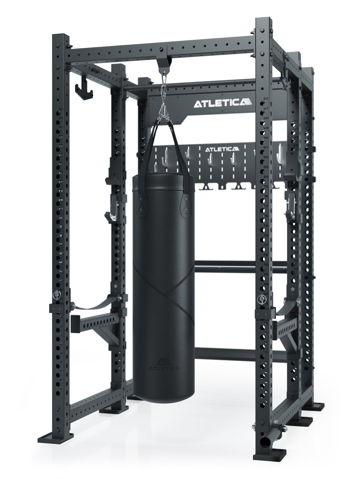 R8 Utile Power Rack with pull-up bar, weight plate rack, punching bag