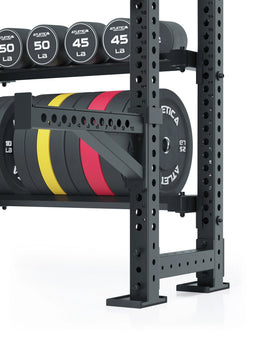 R8 Vulture Power Rack - shelves for Color Bumper Plates and dumbbells