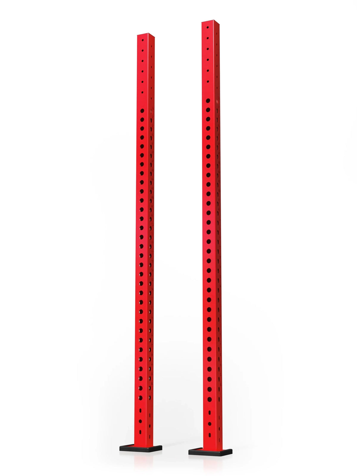 Atletica R8 Colored Uprights 89" - Two red steel posts with hole grid, square base plates