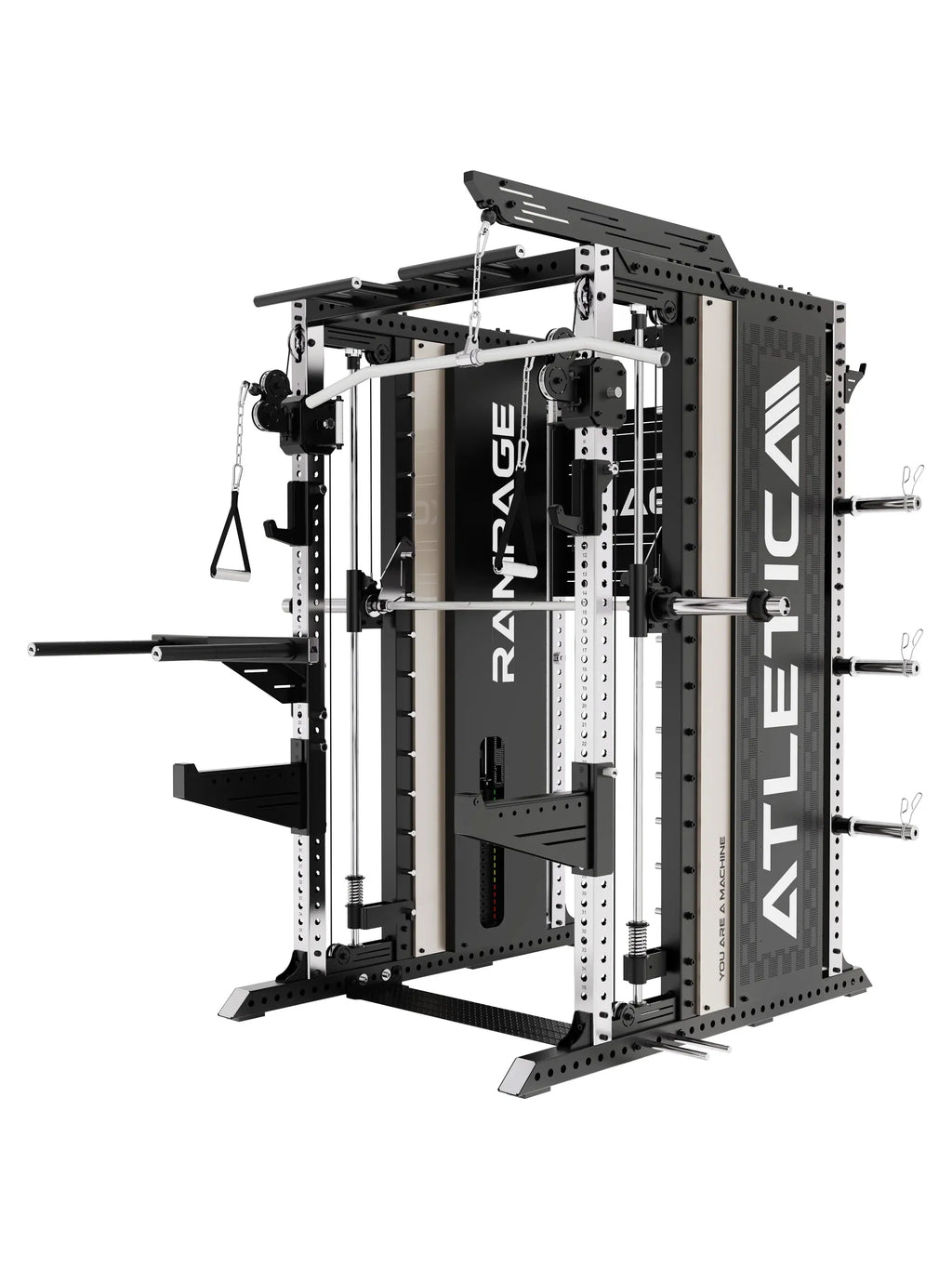 Rampage Premium Home Gym with Lat Pulldown bar, Cable Pulley, Dip Bars and barbell holder