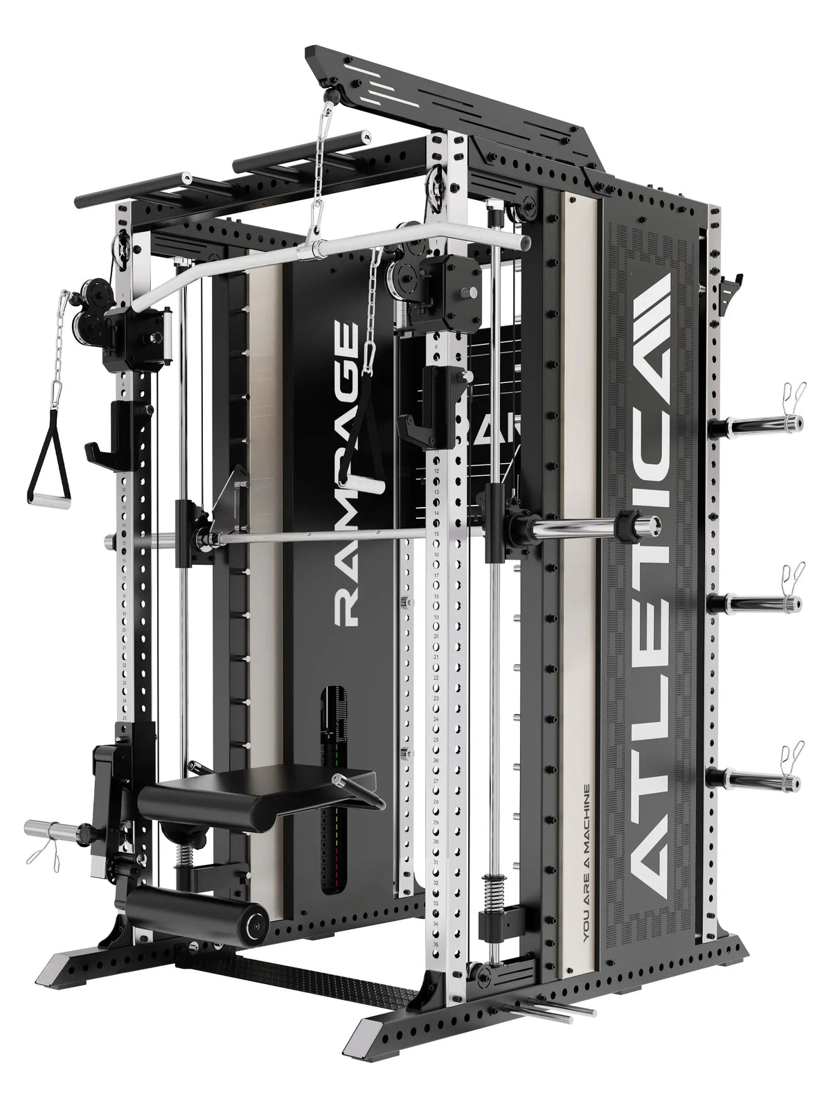 Rampage Premium Home Gym with lat pulldown, cable pulley, weight plate holders and leg support