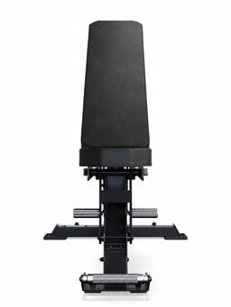 Compact Set Raptor Bench head-on view, tall backrest upright with seat pad and wide stabilizer base
