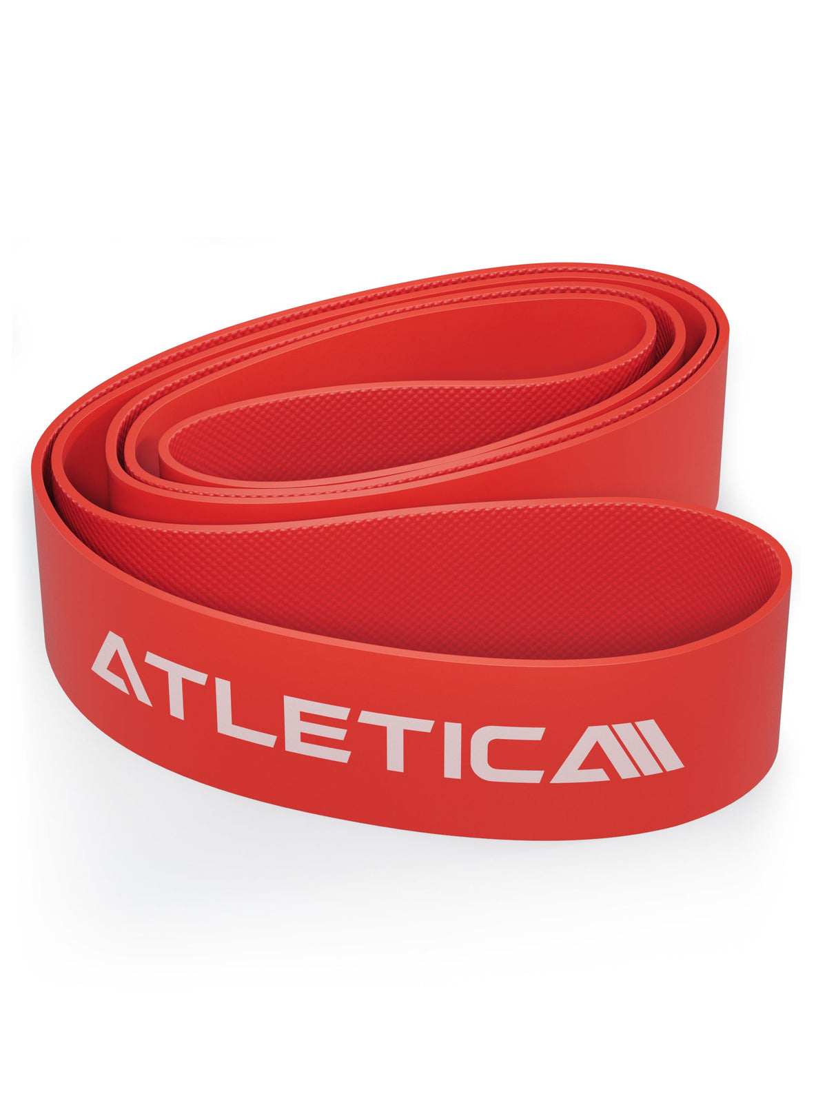 Resistance band single in red, rolled up for mobility, stretching and strength training