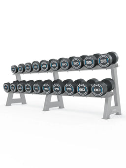 Atletica Round Dumbbells PRO Set 5 All-In High 35 to 80 lb on Dumbbell Stand