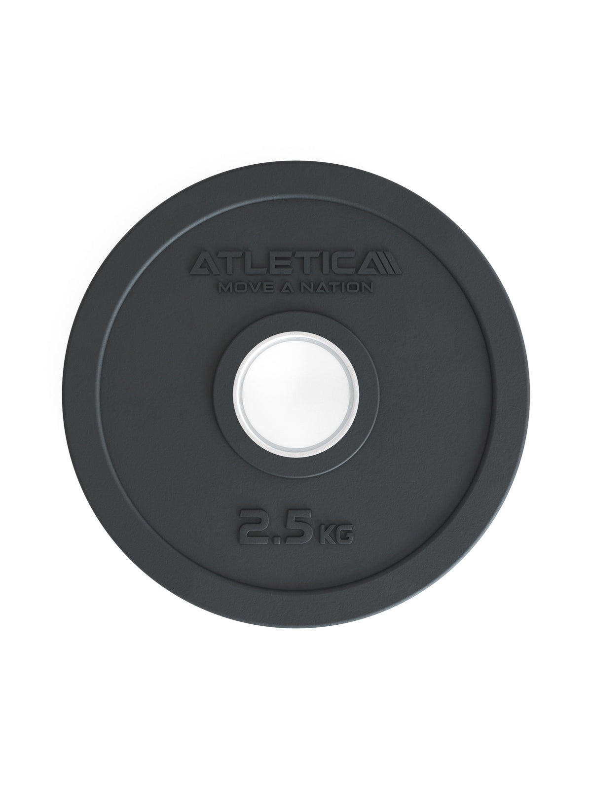 Atletica Rubber Plate 5 lb, black, front view with steel center ring