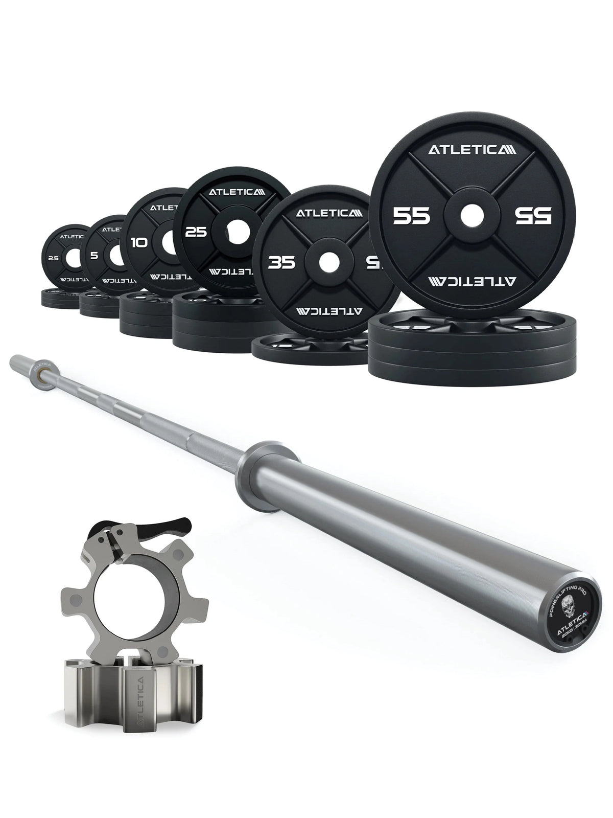 Atletica Barbell Set Beta Chrome with Iron Plates 460 lb and aluminum collars