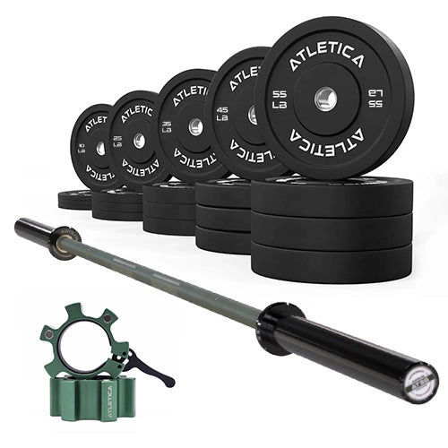 Atletica Barbell Set Beta Military Green with Bumper Plates 680 lb and aluminum collars