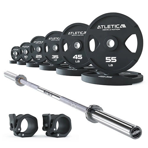 Atletica Barbell Set Delta Chrome with 2H Gripper Plates 255 lb and rubber collars