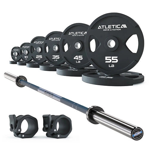 Barbell Set Delta Dark Blue with 2H Gripper Plates 340 lb and Rubber Collars