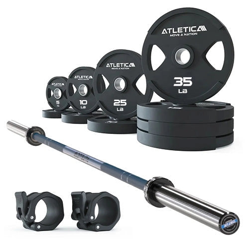 Atletica Barbell Set Delta Dark Blue with 2H Gripper Plates 210 lb and rubber collars