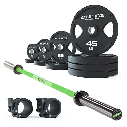 Atletica Barbell Set Delta Electric Green with 2H Gripper Plates 255 lb and Rubber Collars