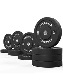 Bumper Plates Black Set with Weight Plates from 10 to 55 lb, Stacked for Functional Training