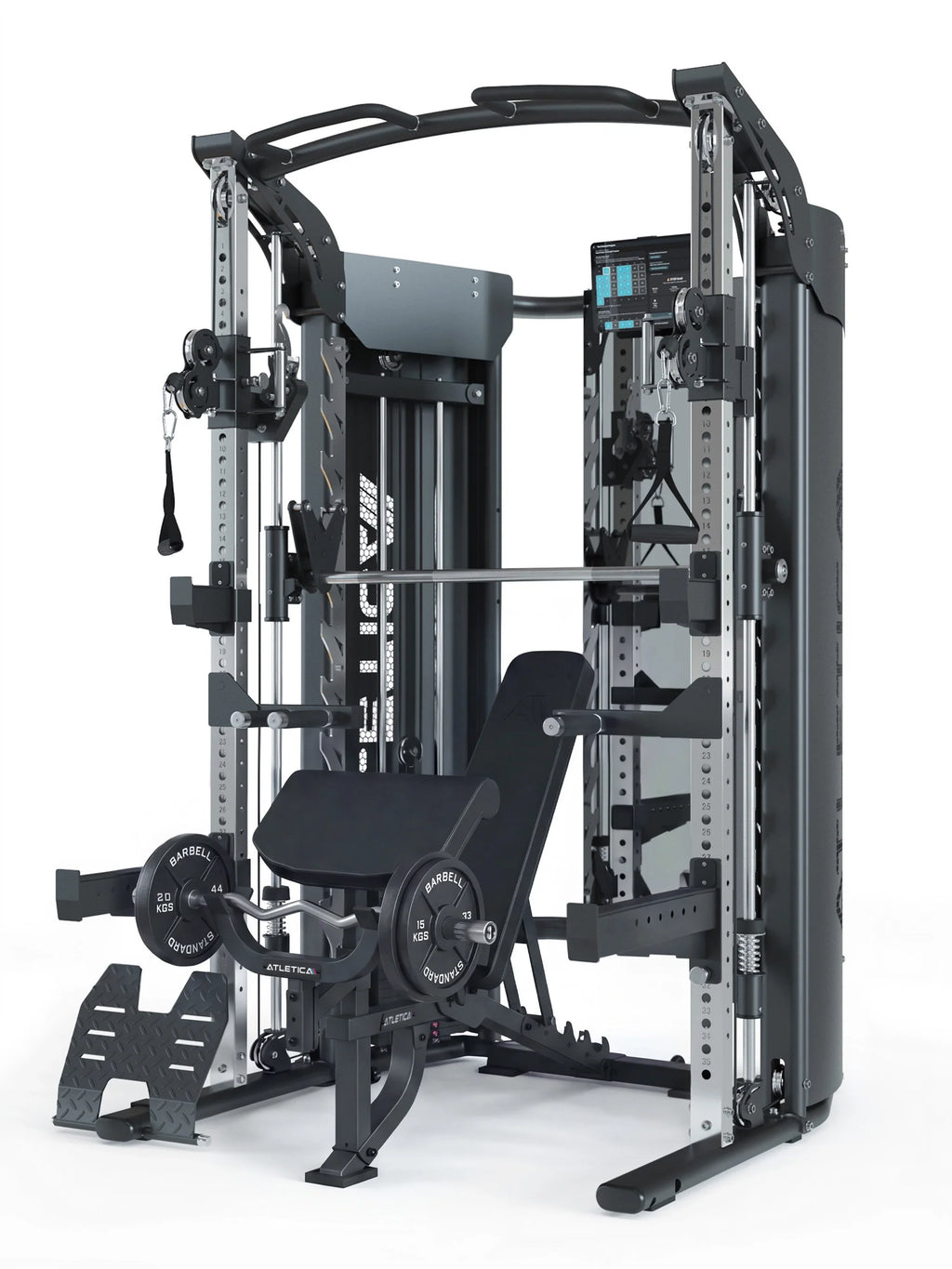 Atletica Quantum Fullbody Set: Home Gym, B2 adjustable Fullbody Weight Bench, 2x80 lb Quad Dumbbells, Classic Iron Plates and Solidprotect Gym Flooring