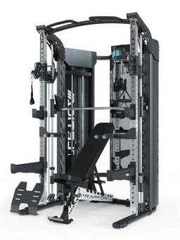 Atletica Quantum bench set with Raptor adjustable bench, front angled view