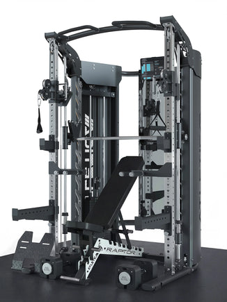 Atletica Quantum bench set: Quantum station with adjustable Raptor bench on a black floor platform