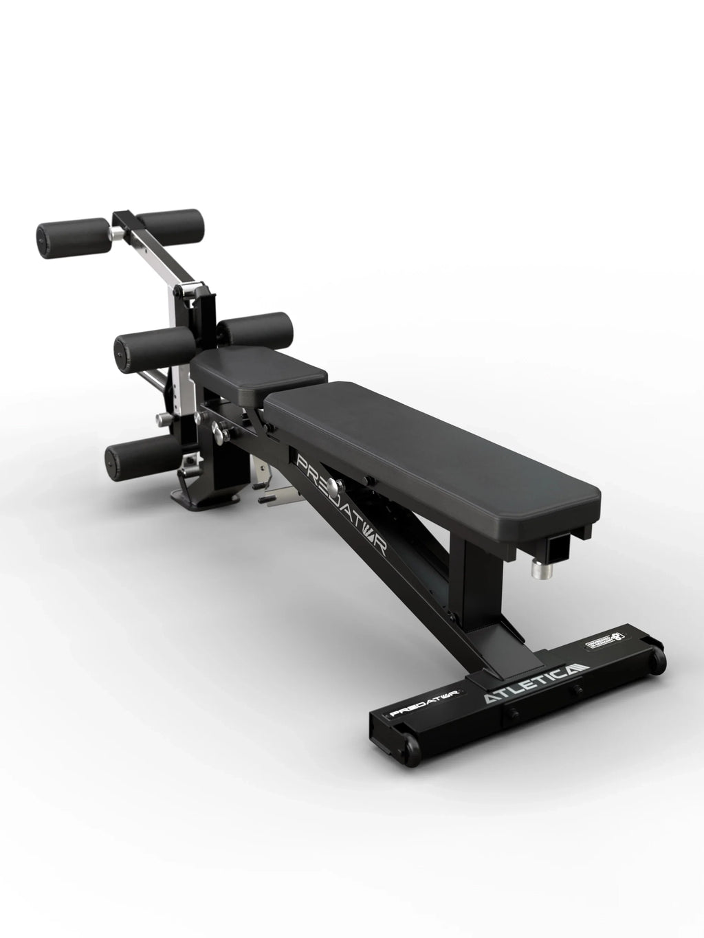 Atletica Predator Modular Weight Bench - EVO Leg Blocker in Flat Bench Position with Padded Foot Rollers for Secure Hold During Situps