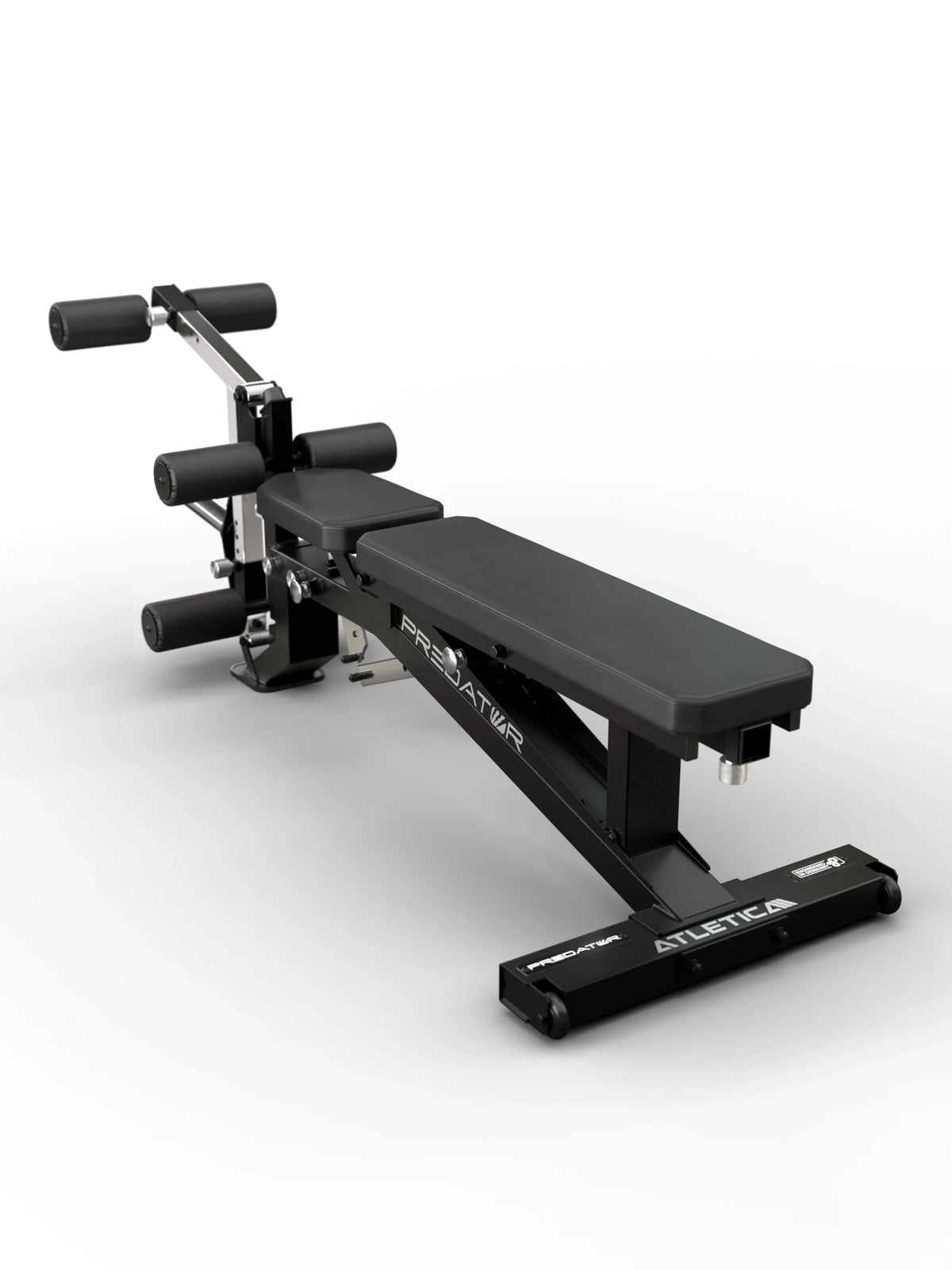 Atletica Predator Modular Weight Bench - EVO Leg Blocker in Flat Bench Position with Padded Foot Rollers for Secure Hold During Situps