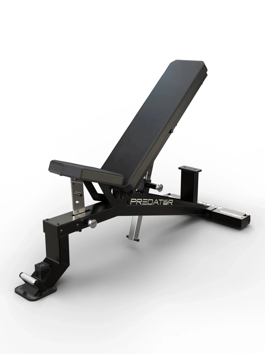 Atletica Predator Adjustable Weight Bench in incline position - with transport handle and feet