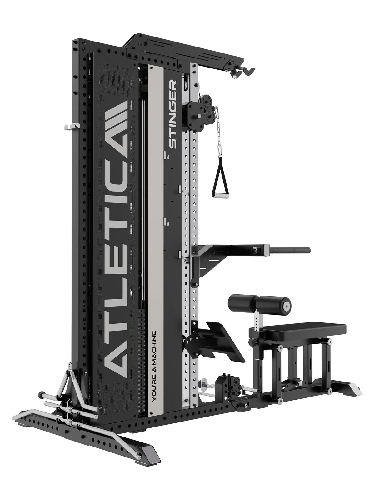 Stinger Functional Cable Tower with pull-up bar, padded rollers, foot plate and grip accessories