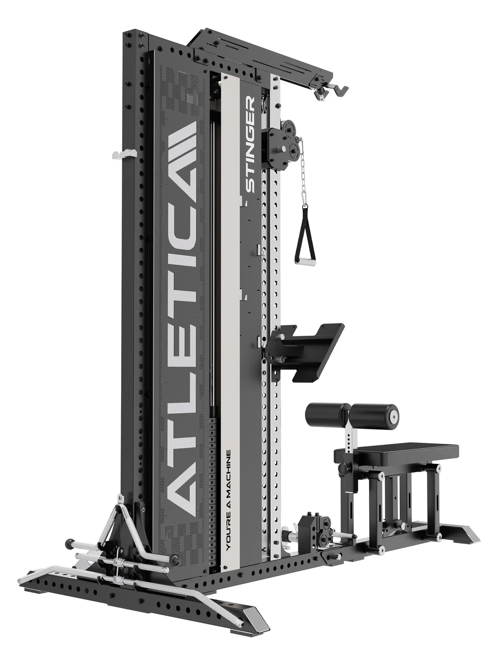 Stinger Functional Cable Tower with Cable Pulley, barbell holder, padded rollers and seat bench