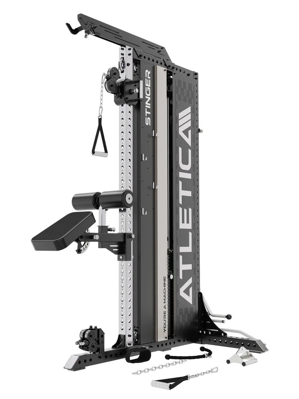 Stinger Functional Cable Tower with pull-up bar, padded rollers, foot plate and grip accessories