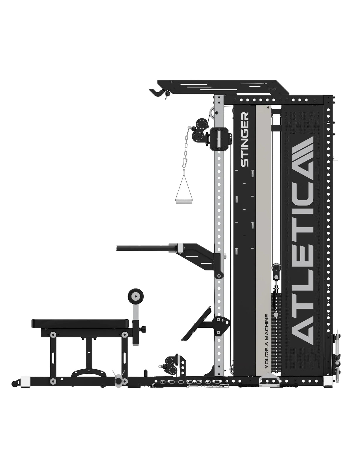 Stinger Functional Cable Tower with adjustable bench, roller pad and training handles