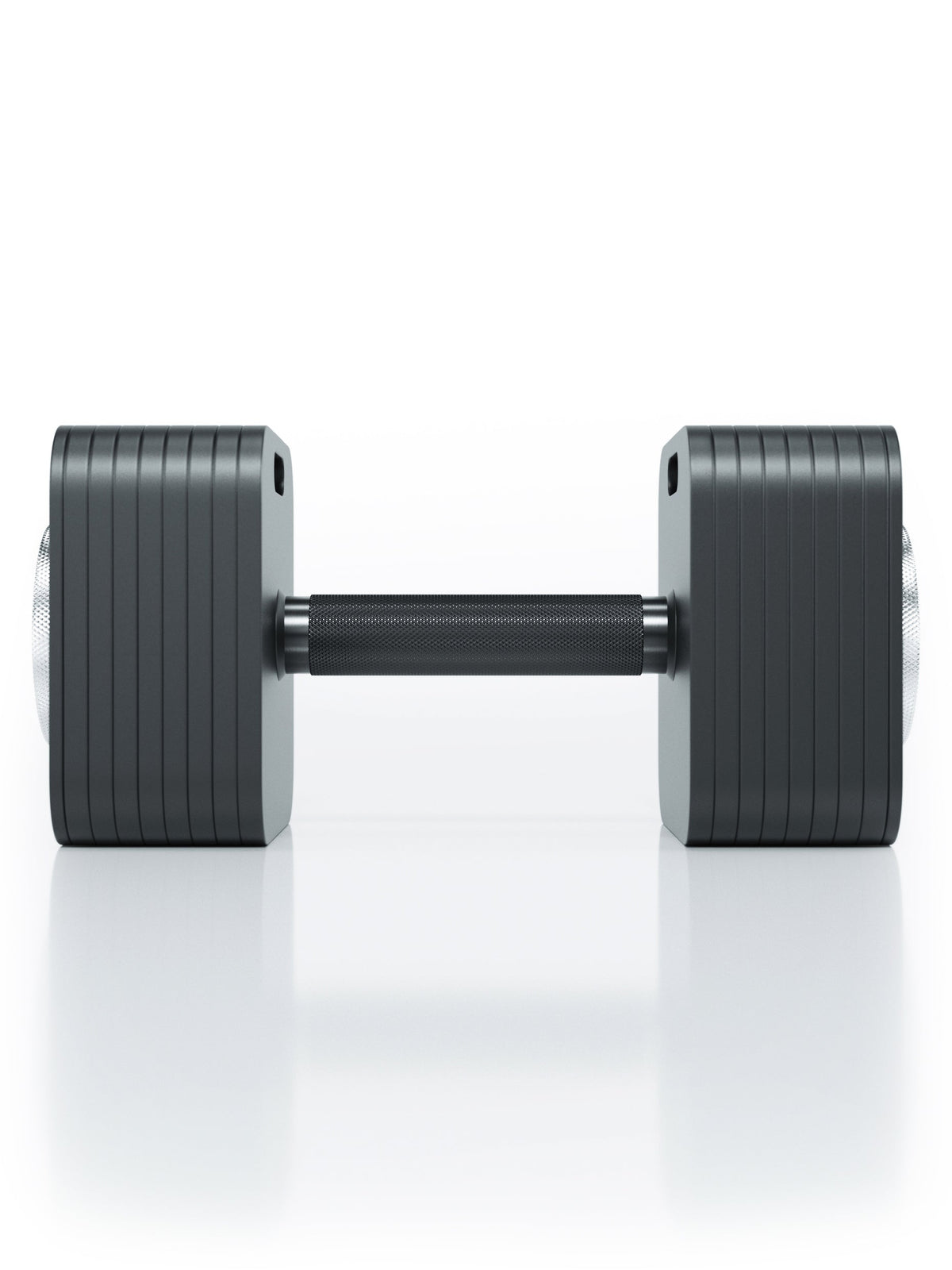 QUAD - Adjustable dumbbell, black weight plates, knurled handle, logo on plate