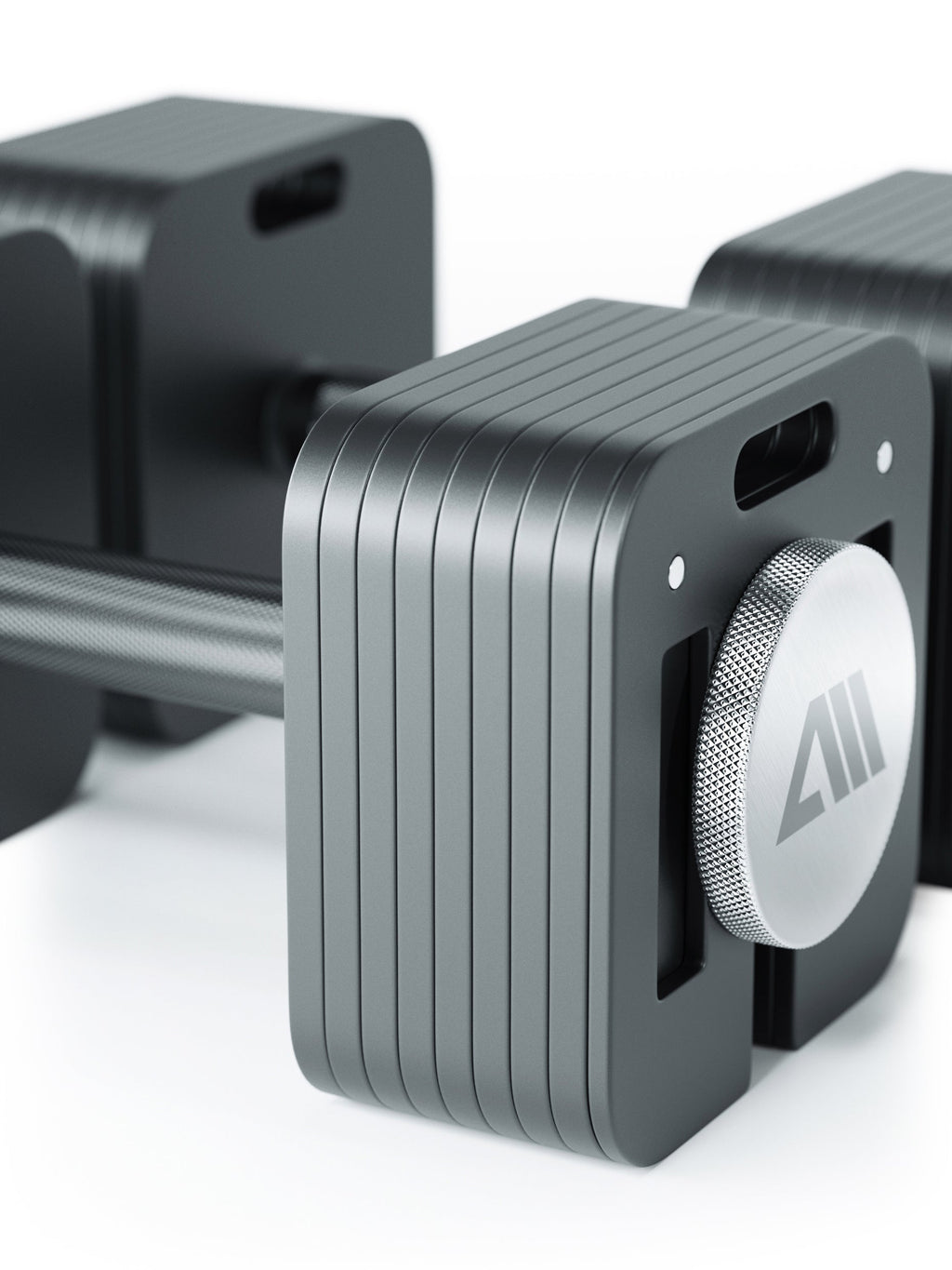 QUAD - Adjustable Dumbbells, gray weight plates, knurled handle