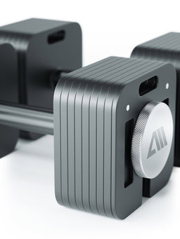 QUAD - Adjustable Dumbbells, gray weight plates, knurled handle