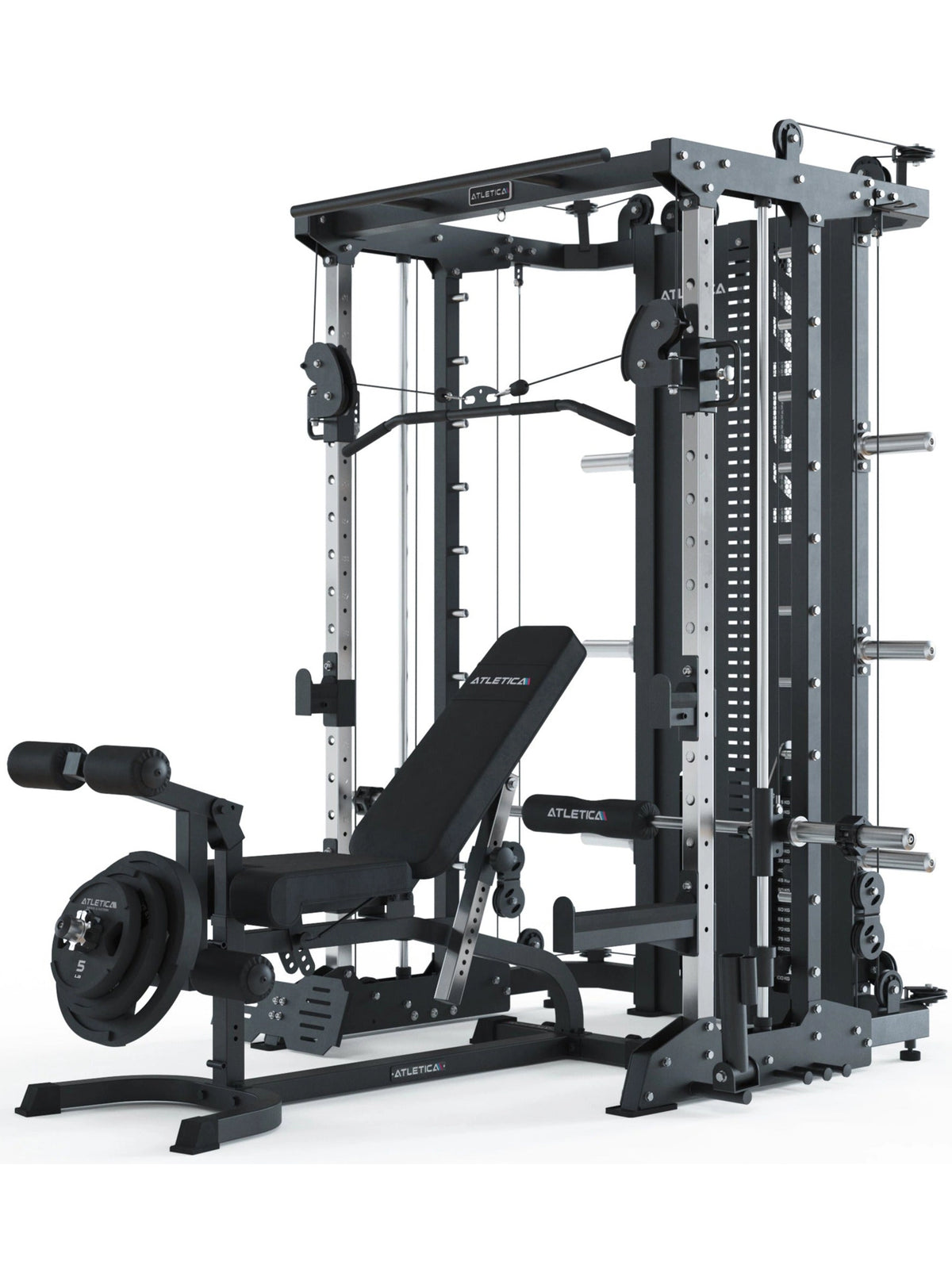 KSK - home gym with Smith Machine, adjustable weight bench, lat pulldown, leg curler