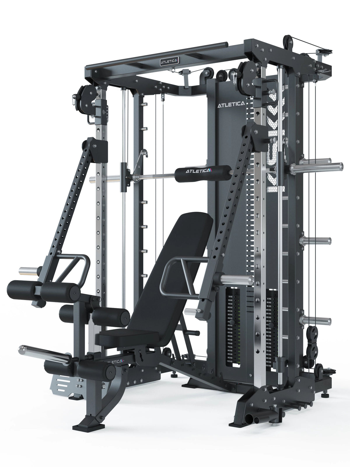 KSK - multifunctional home gym with barbell storage, cable pulley, padded bench