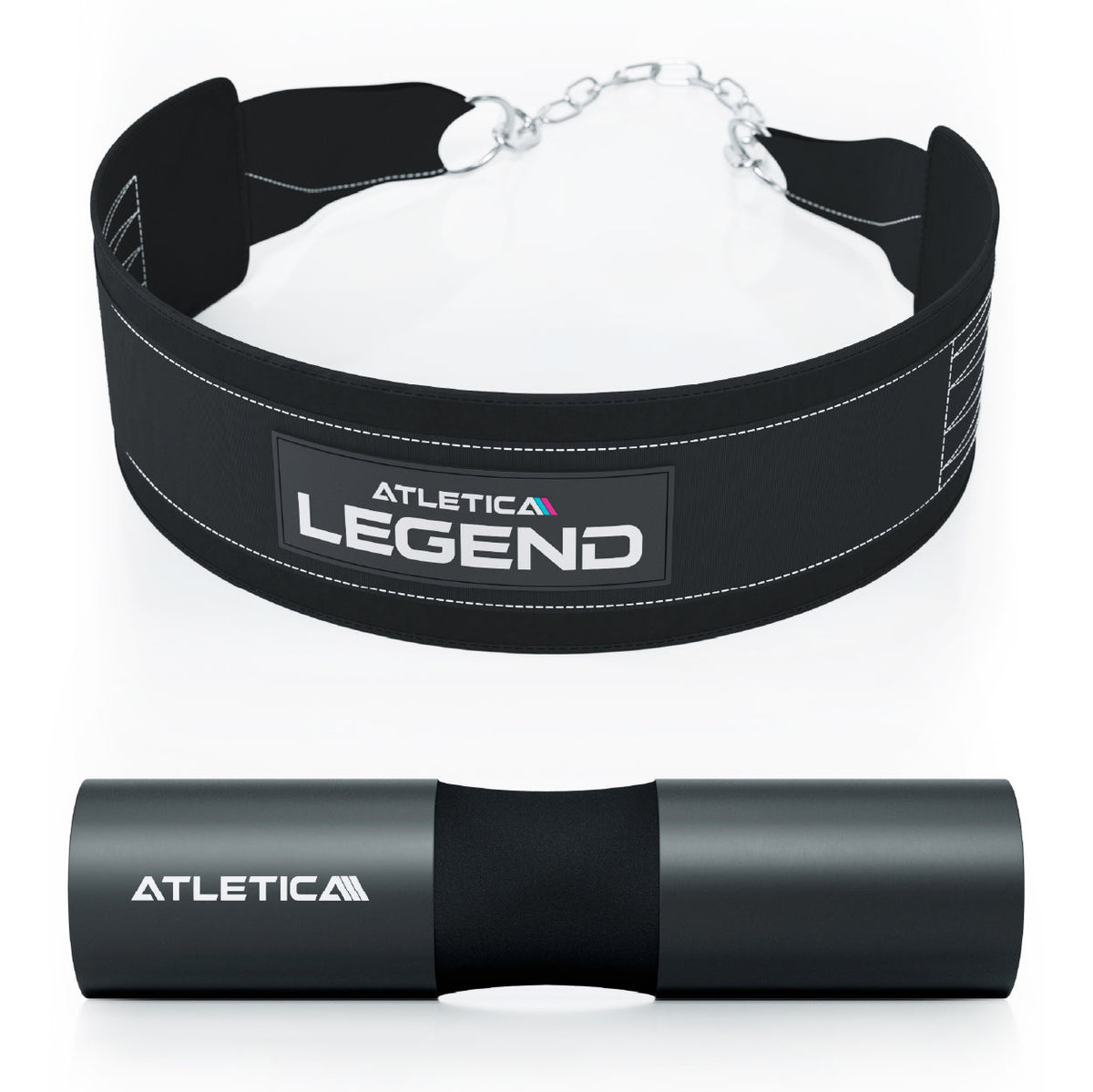 Atletica Bodybuilder Set - Black dip belt with chain, black neck pad