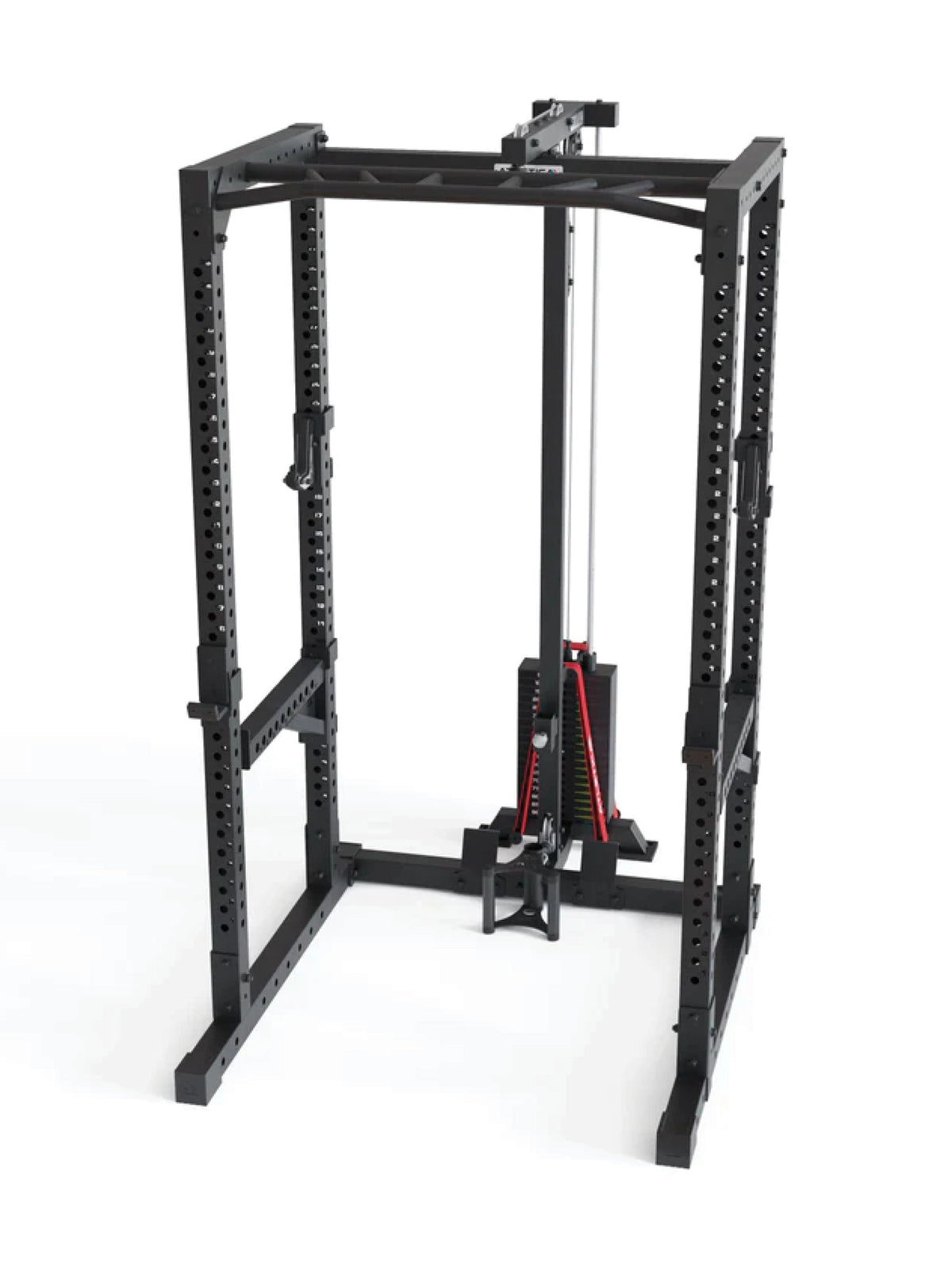 Handle Row cable attachments mounted on the Power Rack lat pulldown