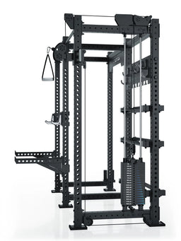 R8 Falcon R - Black power rack with cable pulley, weight plate rest, pull-up bar