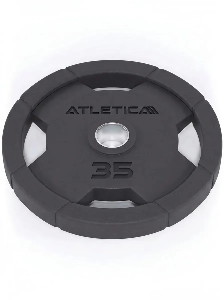 Atletica 4H Gripper plate 35 lb, lying flat, top angled view