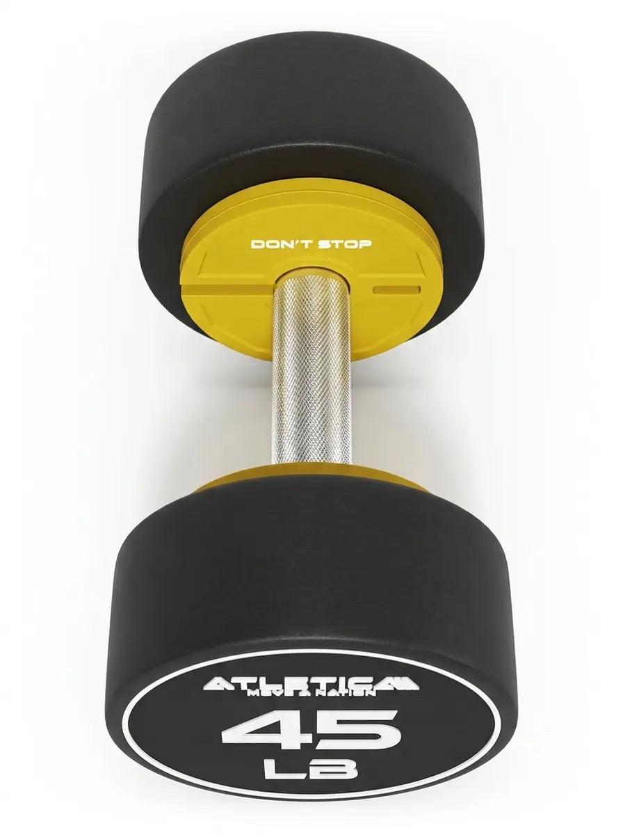 Add-on Flex Plates - Round Dumbbell 45 lb with yellow disc, knurled grip, made of solid rubber, for strength training