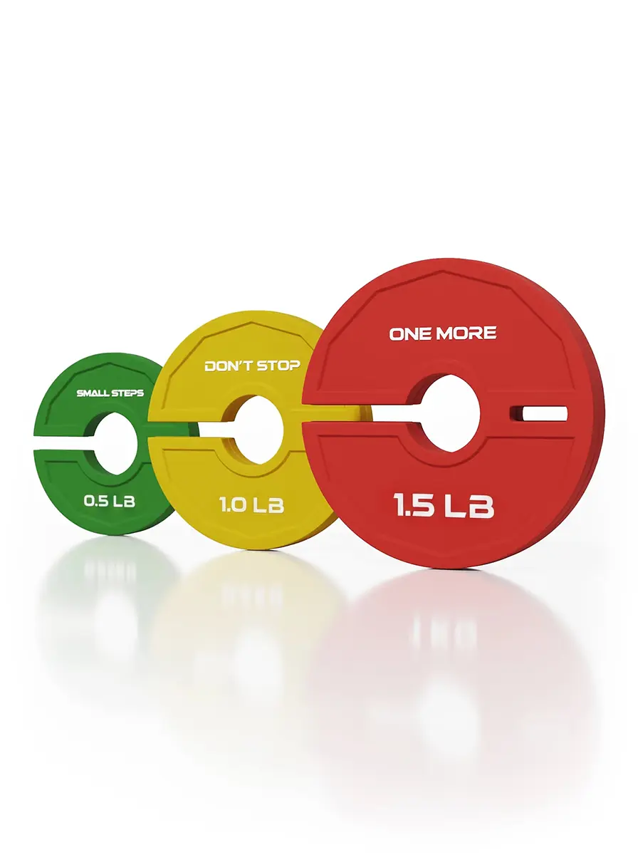 Add-on Flex Plates - Weight Plates in Red, Yellow, Green, made of solid Rubber, for fine Weight Increase