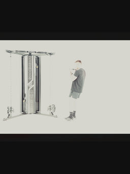 Man doing cable rows, curls and triceps pushdowns on the Atletica Harrier functional trainer