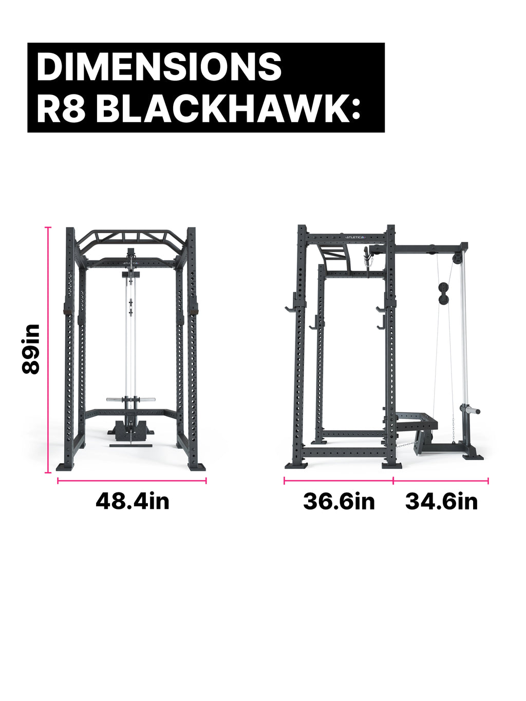 R8 BlackHawk Power Rack in Black – dimensions