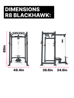 R8 BlackHawk Power Rack in Black – dimensions